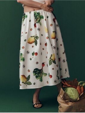 NWT Anthropologie Maeve The Jacie Fruit Printed Midi w/ side pockets Skirt, S